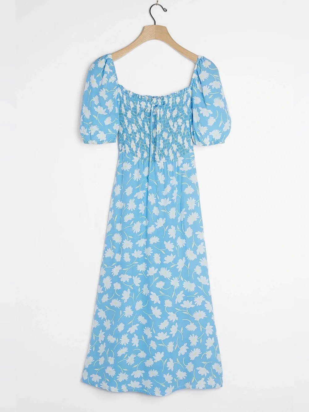 Faithfull The Brand Leyla Smocked Midi Dress Blue Floral Puff Sleeve Size S - Picture 13 of 16